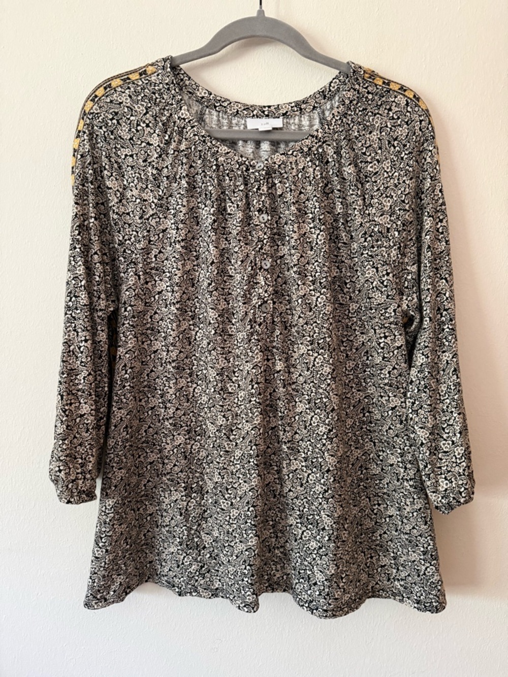 J. Jill Cotton Modal Blend 3/4 Sleeve Scoop Neck Popover Floral Boho Top
